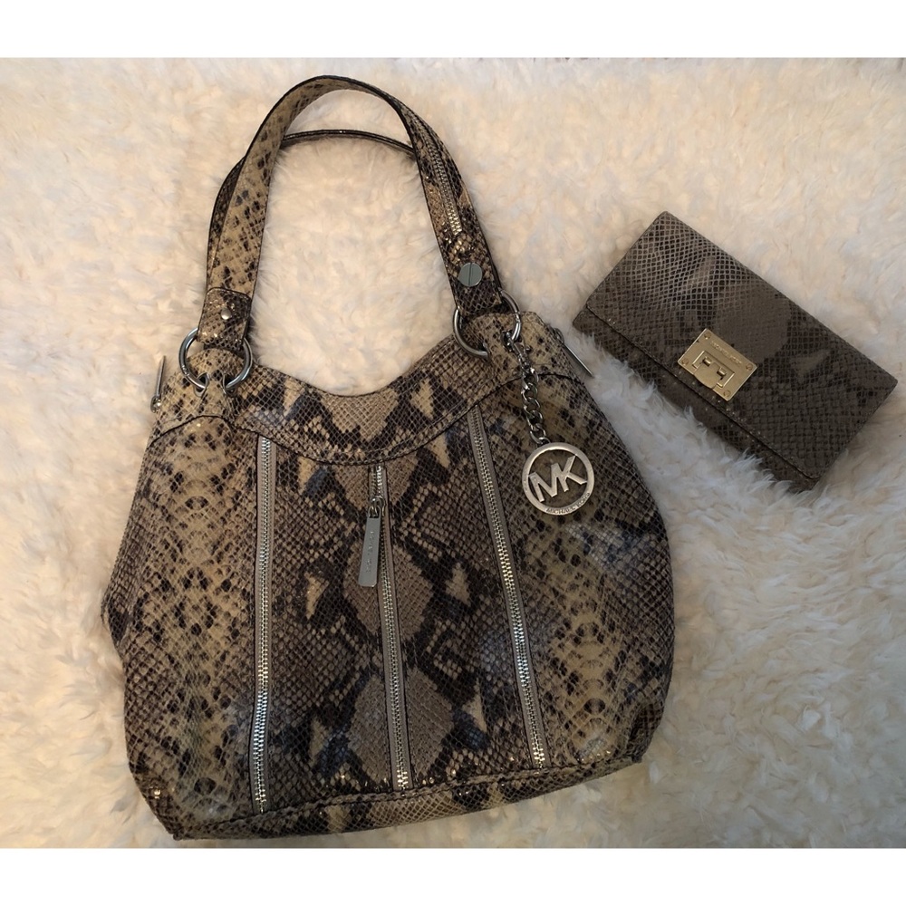 Michael Kors Snake Skin Purse with Matching Wallet